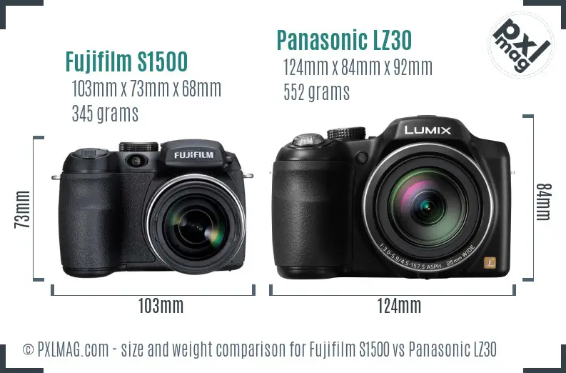 Fujifilm S1500 vs Panasonic LZ30 size comparison