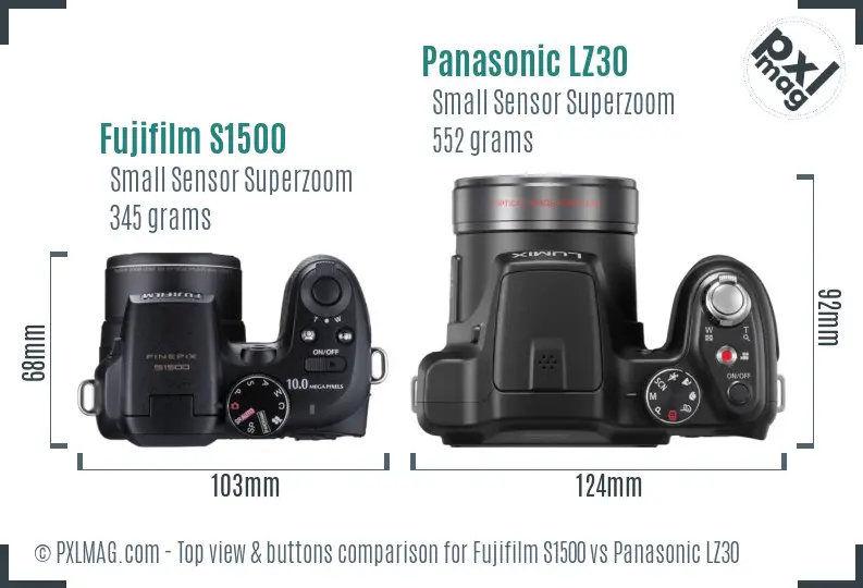 Fujifilm S1500 vs Panasonic LZ30 top view buttons comparison