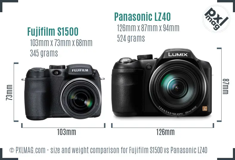 Fujifilm S1500 vs Panasonic LZ40 size comparison