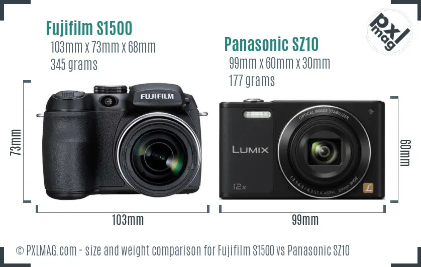 Fujifilm S1500 vs Panasonic SZ10 size comparison
