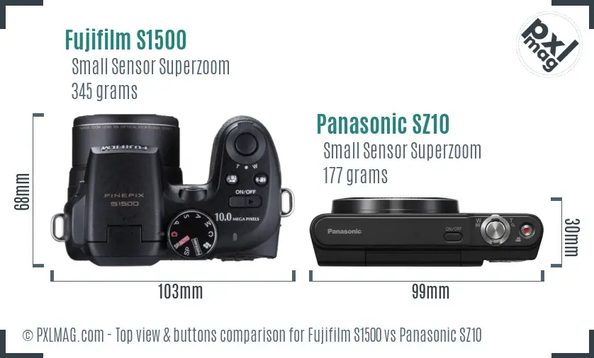 Fujifilm S1500 vs Panasonic SZ10 top view buttons comparison