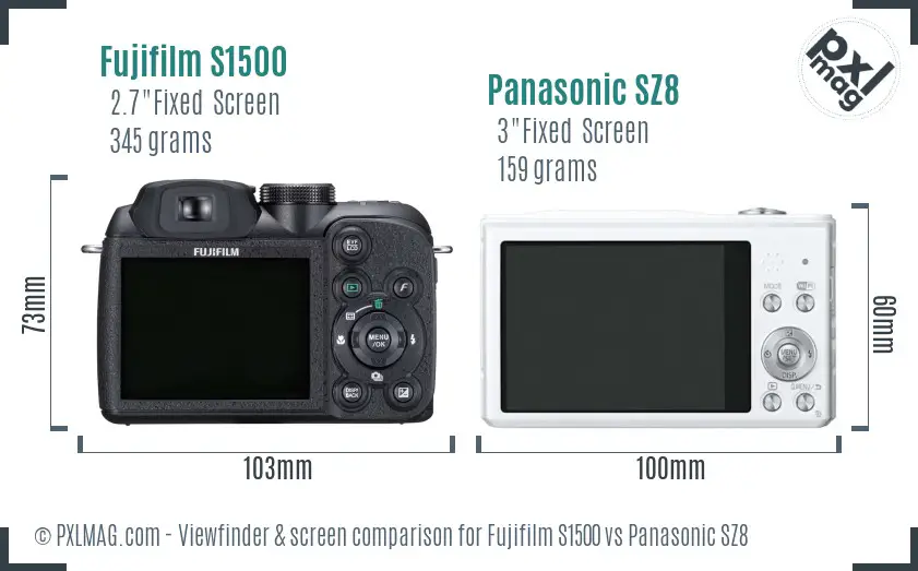 Fujifilm S1500 vs Panasonic SZ8 Screen and Viewfinder comparison