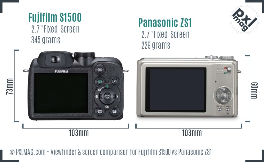 Fujifilm S1500 vs Panasonic ZS1 Screen and Viewfinder comparison