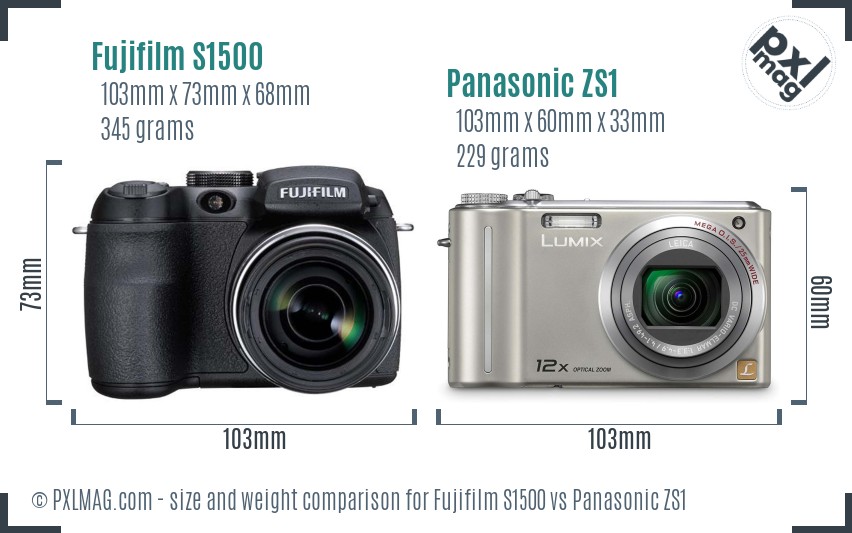 Fujifilm S1500 vs Panasonic ZS1 size comparison Fujifilm S1500 vs Panasonic ZS1 size comparison