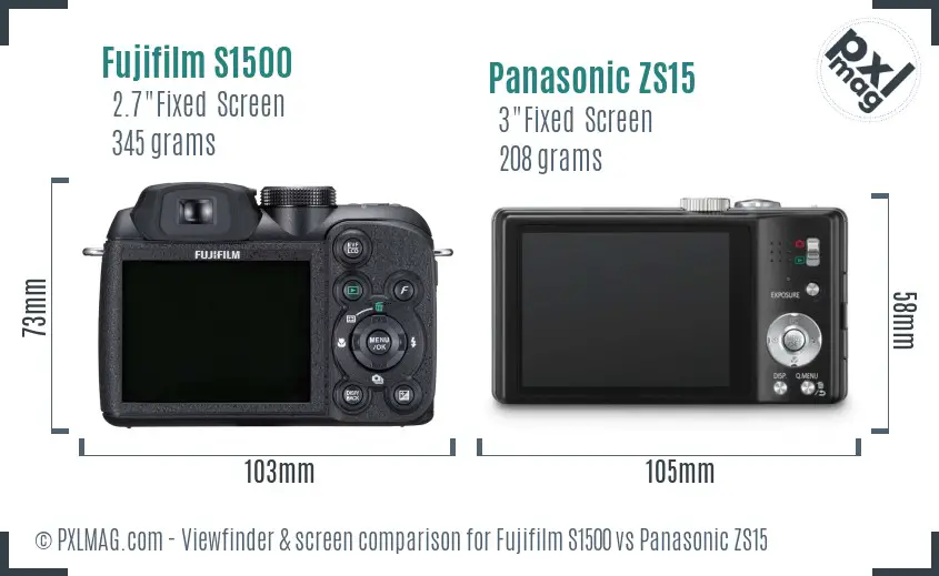 Fujifilm S1500 vs Panasonic ZS15 Screen and Viewfinder comparison Fujifilm S1500 vs Panasonic ZS15 Screen and Viewfinder comparison