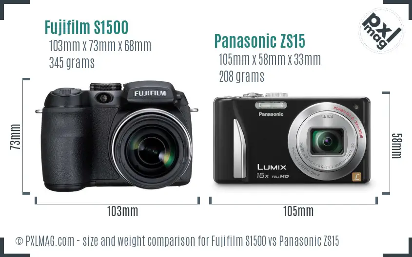 Fujifilm S1500 vs Panasonic ZS15 size comparison Fujifilm S1500 vs Panasonic ZS15 size comparison