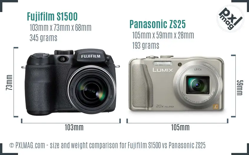 Fujifilm S1500 vs Panasonic ZS25 size comparison Fujifilm S1500 vs Panasonic ZS25 size comparison