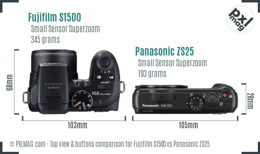 Fujifilm S1500 vs Panasonic ZS25 top view buttons comparison
