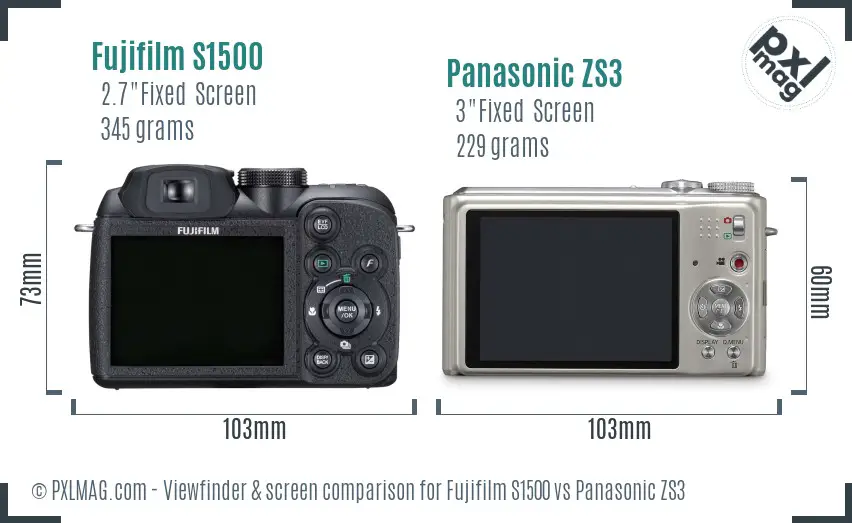 Fujifilm S1500 vs Panasonic ZS3 Screen and Viewfinder comparison