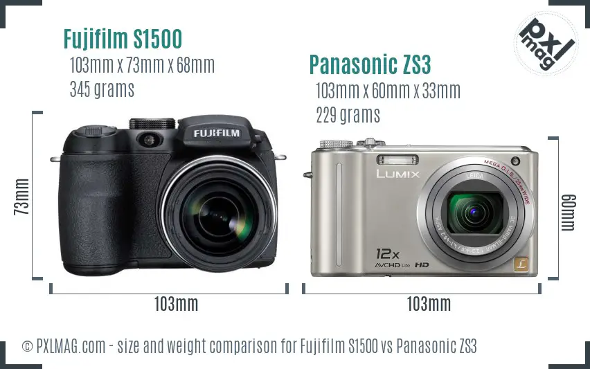 Fujifilm S1500 vs Panasonic ZS3 size comparison
