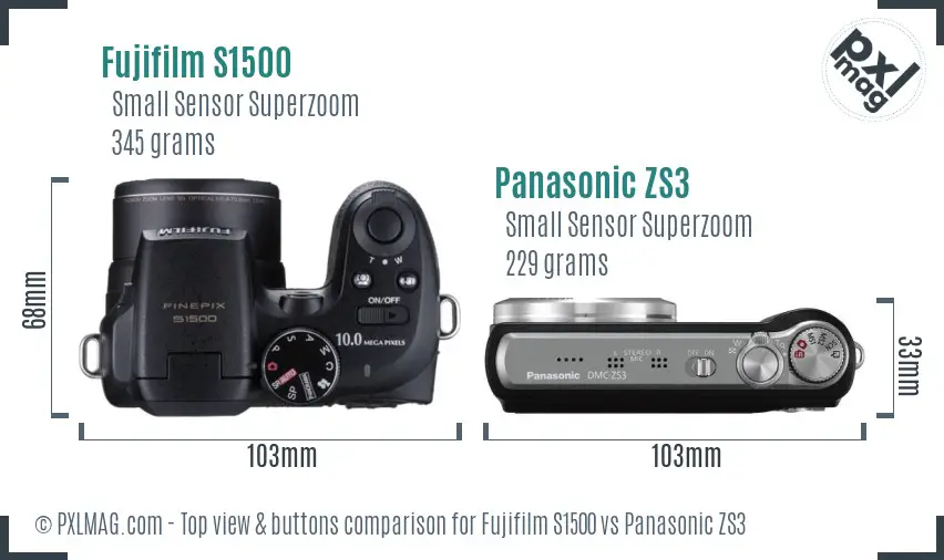 Fujifilm S1500 vs Panasonic ZS3 top view buttons comparison
