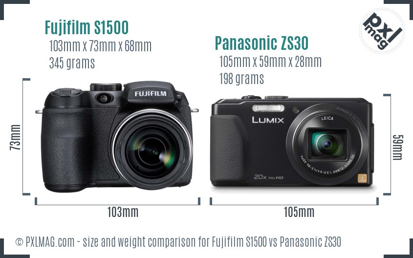 Fujifilm S1500 vs Panasonic ZS30 size comparison Fujifilm S1500 vs Panasonic ZS30 size comparison