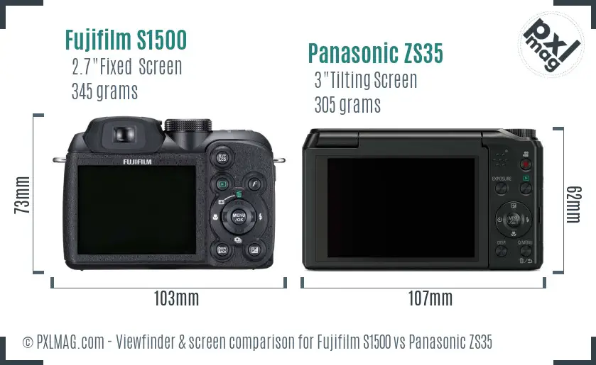 Fujifilm S1500 vs Panasonic ZS35 Screen and Viewfinder comparison