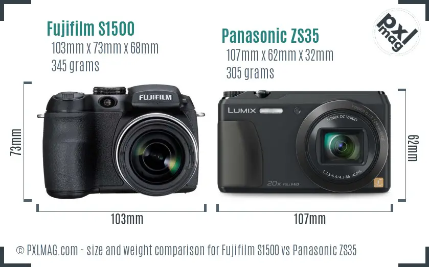 Fujifilm S1500 vs Panasonic ZS35 size comparison
