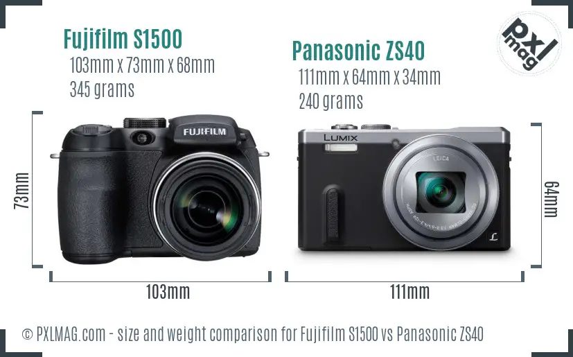 Fujifilm S1500 vs Panasonic ZS40 size comparison