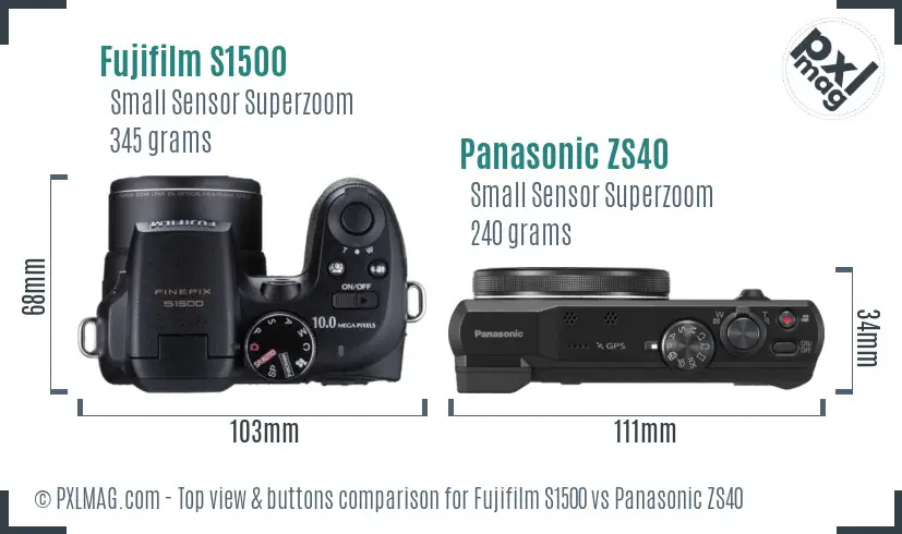 Fujifilm S1500 vs Panasonic ZS40 top view buttons comparison