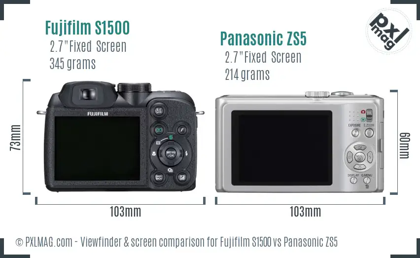 Fujifilm S1500 vs Panasonic ZS5 Screen and Viewfinder comparison