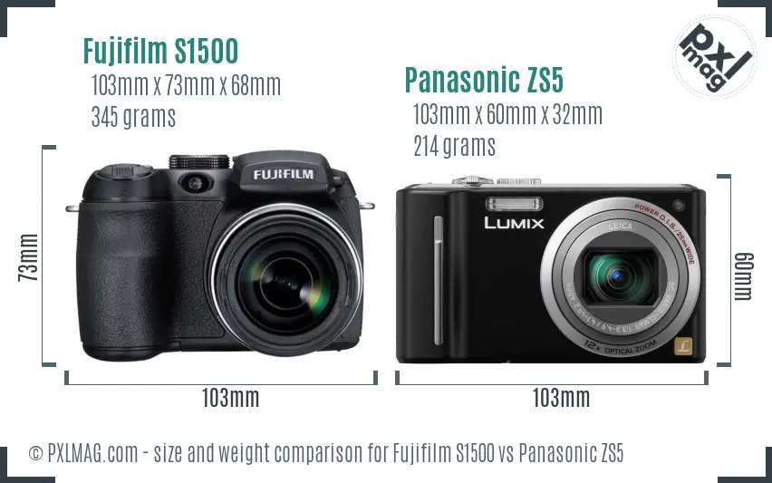 Fujifilm S1500 vs Panasonic ZS5 size comparison
