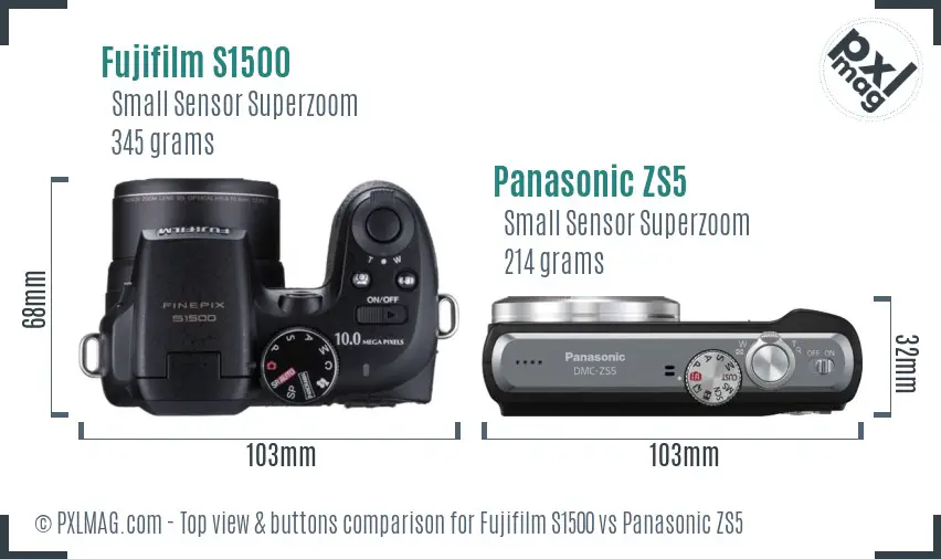 Fujifilm S1500 vs Panasonic ZS5 top view buttons comparison