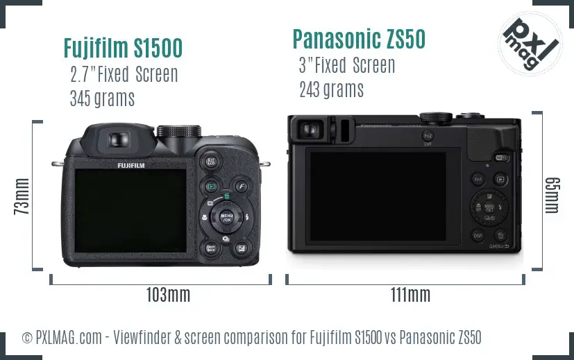 Fujifilm S1500 vs Panasonic ZS50 Screen and Viewfinder comparison
