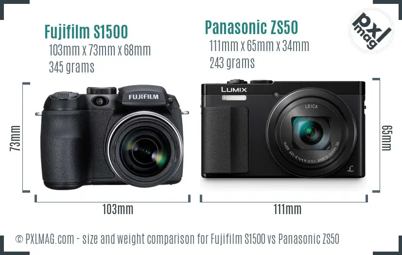 Fujifilm S1500 vs Panasonic ZS50 size comparison