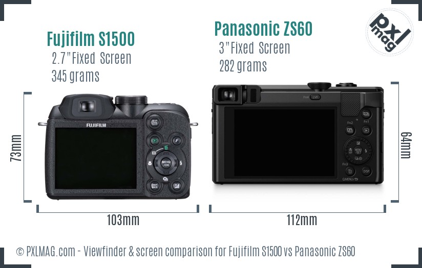 Fujifilm S1500 vs Panasonic ZS60 Screen and Viewfinder comparison