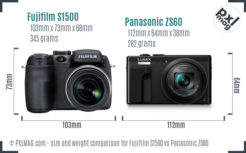 Fujifilm S1500 vs Panasonic ZS60 size comparison