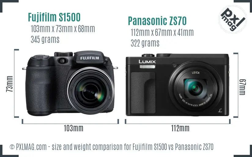Fujifilm S1500 vs Panasonic ZS70 size comparison