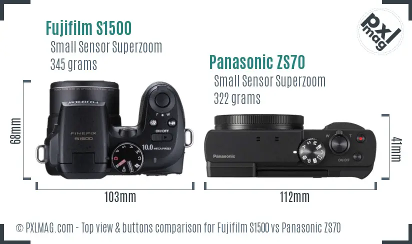 Fujifilm S1500 vs Panasonic ZS70 top view buttons comparison