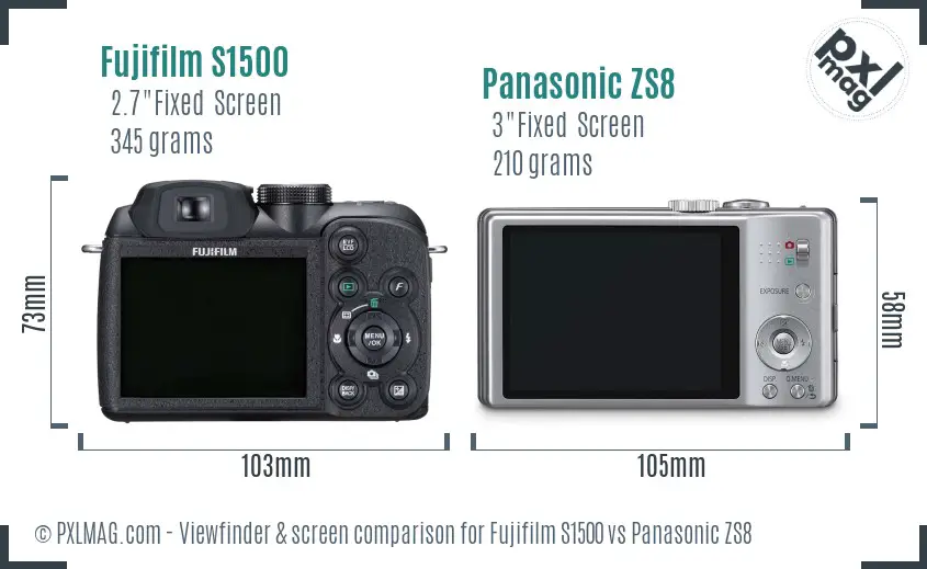 Fujifilm S1500 vs Panasonic ZS8 Screen and Viewfinder comparison Fujifilm S1500 vs Panasonic ZS8 Screen and Viewfinder comparison
