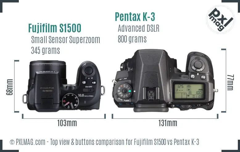 Fujifilm S1500 vs Pentax K-3 top view buttons comparison