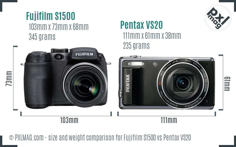 Fujifilm S1500 vs Pentax VS20 size comparison
