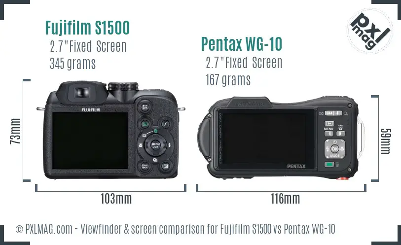 Fujifilm S1500 vs Pentax WG-10 Screen and Viewfinder comparison