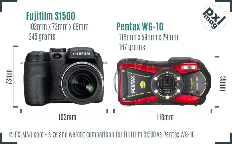 Fujifilm S1500 vs Pentax WG-10 size comparison