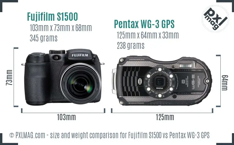 Fujifilm S1500 vs Pentax WG-3 GPS size comparison Fujifilm S1500 vs Pentax WG-3 GPS size comparison