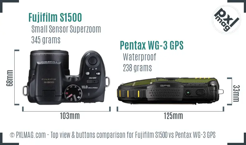 Fujifilm S1500 vs Pentax WG-3 GPS top view buttons comparison Fujifilm S1500 vs Pentax WG-3 GPS top view buttons comparison