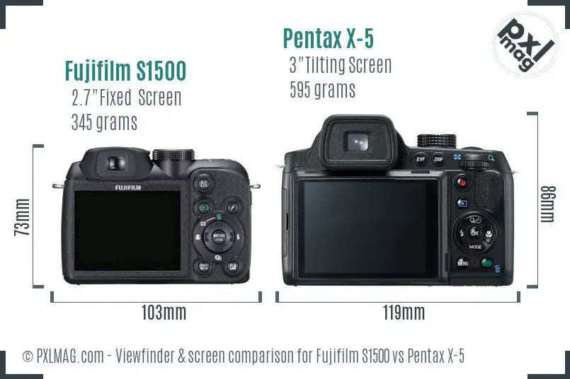 Fujifilm S1500 vs Pentax X-5 Screen and Viewfinder comparison