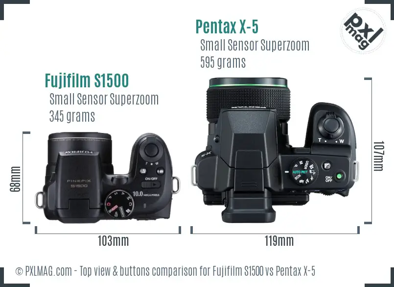 Fujifilm S1500 vs Pentax X-5 top view buttons comparison