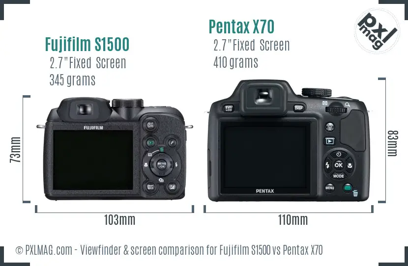Fujifilm S1500 vs Pentax X70 Screen and Viewfinder comparison