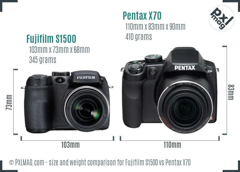 Fujifilm S1500 vs Pentax X70 size comparison
