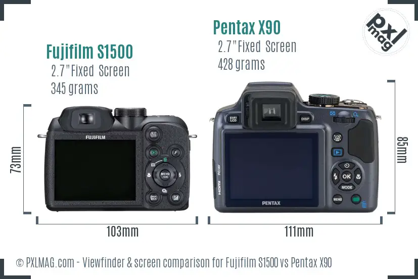 Fujifilm S1500 vs Pentax X90 Screen and Viewfinder comparison