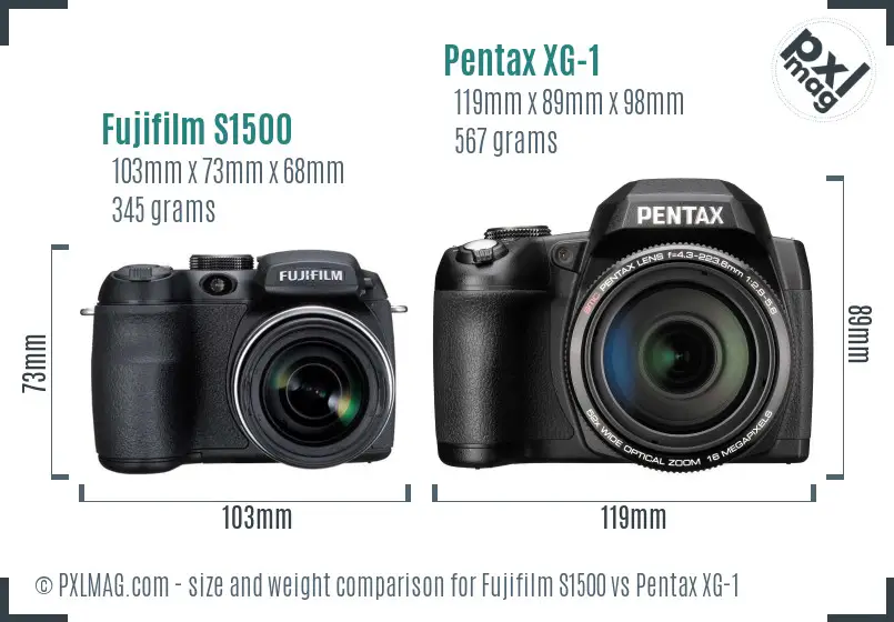 Fujifilm S1500 vs Pentax XG-1 size comparison