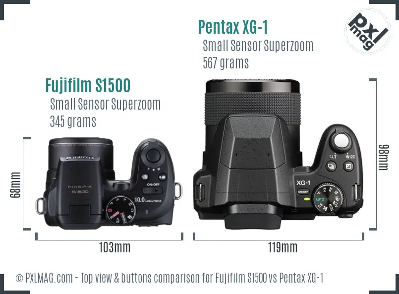 Fujifilm S1500 vs Pentax XG-1 top view buttons comparison