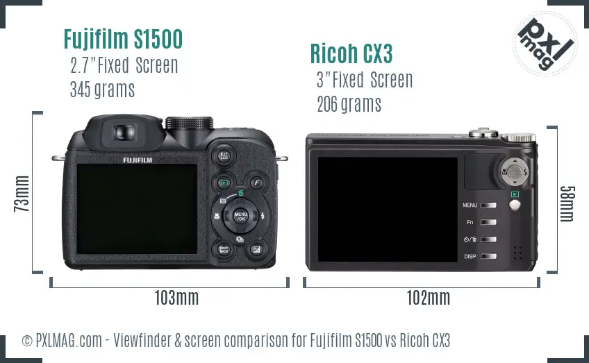 Fujifilm S1500 vs Ricoh CX3 Screen and Viewfinder comparison