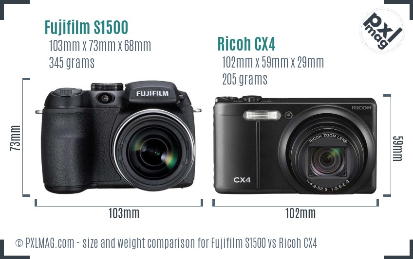 Fujifilm S1500 vs Ricoh CX4 size comparison