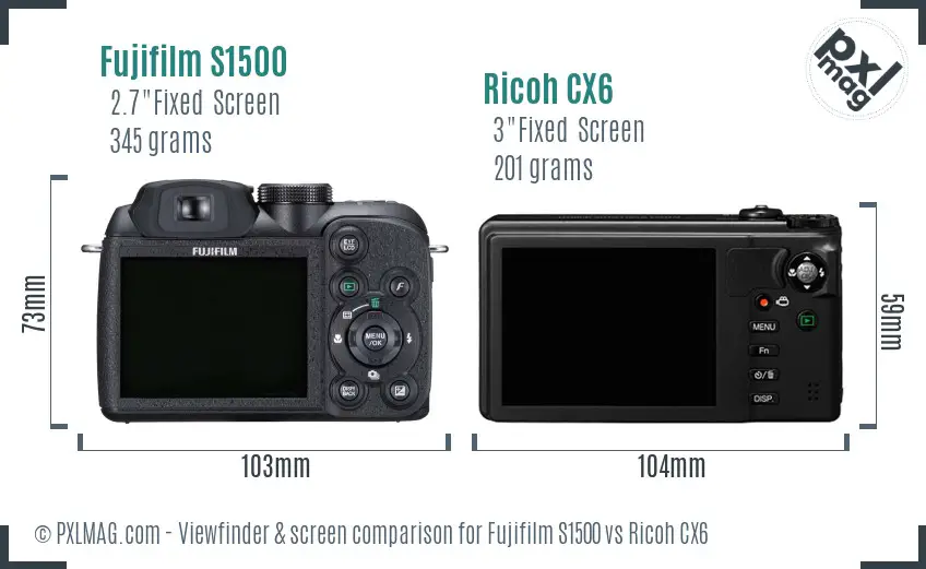 Fujifilm S1500 vs Ricoh CX6 Screen and Viewfinder comparison Fujifilm S1500 vs Ricoh CX6 Screen and Viewfinder comparison
