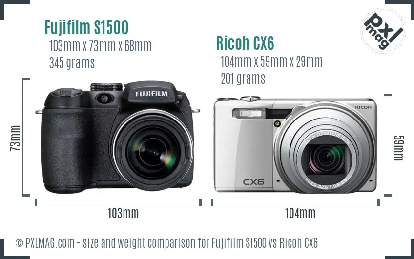 Fujifilm S1500 vs Ricoh CX6 size comparison Fujifilm S1500 vs Ricoh CX6 size comparison
