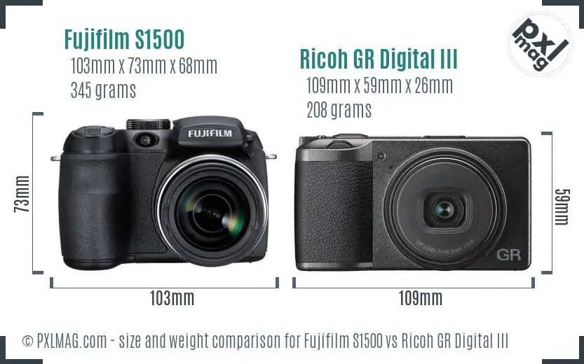 Fujifilm S1500 vs Ricoh GR Digital III size comparison Fujifilm S1500 vs Ricoh GR Digital III size comparison