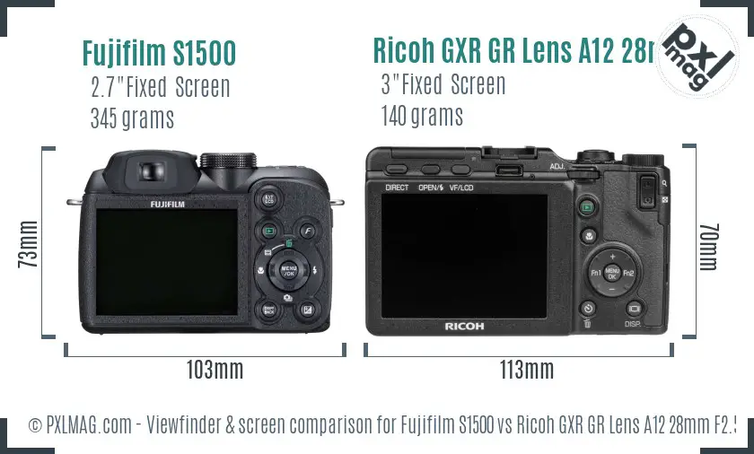 Fujifilm S1500 vs Ricoh GXR GR Lens A12 28mm F2.5 Screen and Viewfinder comparison Fujifilm S1500 vs Ricoh GXR GR Lens A12 28mm F2.5 Screen and Viewfinder comparison