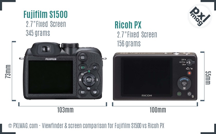 Fujifilm S1500 vs Ricoh PX Screen and Viewfinder comparison